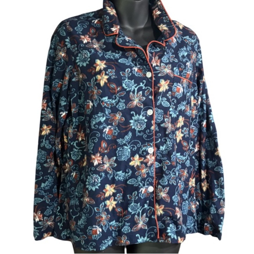 Wonderly Intimates a button-down pajama top floral print contrasting piping med - Picture 3 of 9